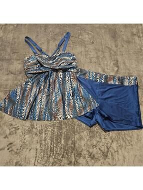 Modlily Ladies 2XL Tankini 2pc Swimsuit Royal Animal Print Excellent